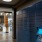 a room with blue lockers