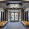 a long hallway with glass doors